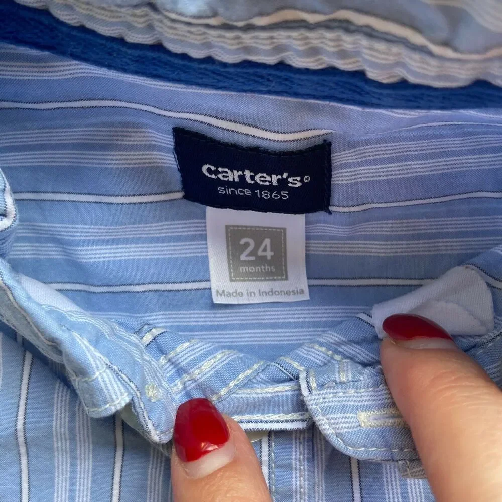 Carter's Boys Shirt‎ Size 24 Months Blue White Striped Button Down Front Up
